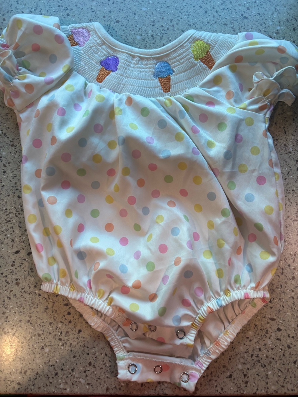 Baby Polka Dot Ice Cream Smocked One-Piece - White with Pastel Dots